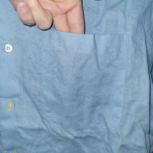 Alan Flusser Shirt Mens XL Blue Linen Short Sleeve Button Up Pocket Beach Casual - Picture 3 of 12